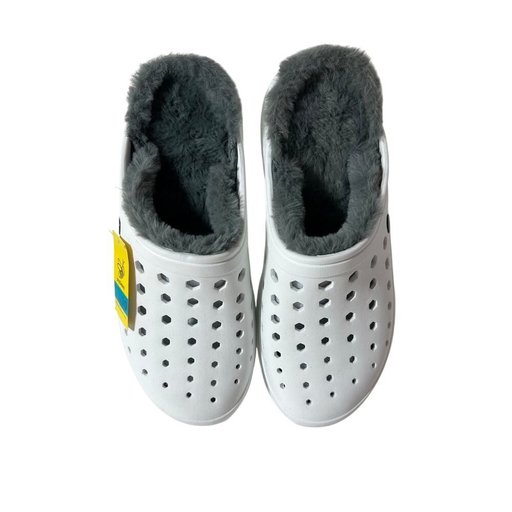 NWT JOYBEES Women's Cozy Lined Clogs White With Removable Charcoal Insert Sz 10